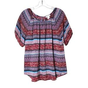 Sundance Boho Puffed Sleeve Blouse Paisley Stripe 100% Silk Top Size M